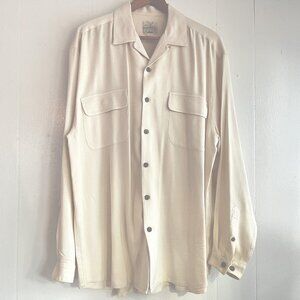 VTG Tommy Bahama Shirt Mens Ivory Silk Waffle Texture Long Sleeve Luxury Sz M